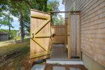 Classic outdoor Cape Cod shower, ideal after a Wellfleet beach day.
