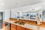 Kitchen with an ocean view