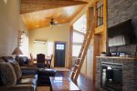 Natural light fills the cabin with extra mountain magic