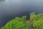 Aerial view looking out onto Estes Lake