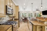 Gas powered stove in the spacious kitchen