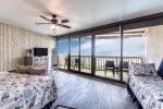 Upstairs master en-suite with floor to ceiling bay windows