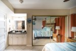 The second vanity is private to the master bedroom