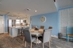 Dining for 6 with two bar stools at the breakfast bar