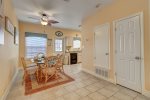 Dining table for six and back yard balcony access