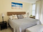 Comfortable king bed on the 17th hole of the Fazio Course