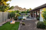 Enjoy corn hole hole with the gorgeous mountain backdrop