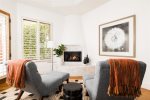 Lounging area with fireplace