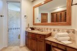 Jr. Master bathroom. Granite, marble throughout. Toiletries, terry and linens provided