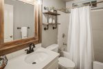 Lower level bathroom with combo shower and tub