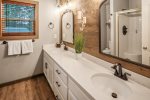 Primary bath with double sinks and a multi shower head system