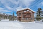 Front view. Elegant and luxury ski home on Schweitzer Mountain.