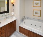 Bathroom features Marble counter-tops and tub