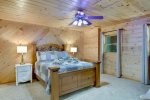 CARPETED QUEEN BEDRM w/COOL BLUISH CEILING FAN LIGHT