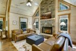 LIVING RM w/GAS LOG FIREPLACE & LARGE SCREEN TV