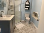 Newly renovated bathroom with standing shower 