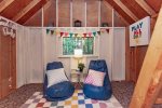 Newly redecorated playhouse in the backyard 