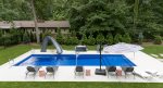 Aerial footage of the large private pool area