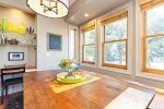 Gorgeous wood table with built in seating