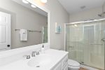 A full bathroom is conveniently located on the lower level of the home, offering easy access and added convenience for guests.